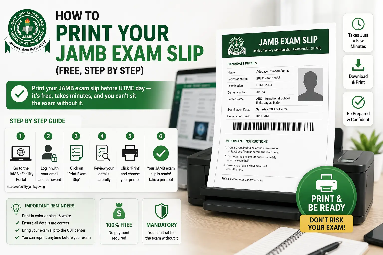 How to Print Your JAMB Exam Slip (Free, Step by Step)