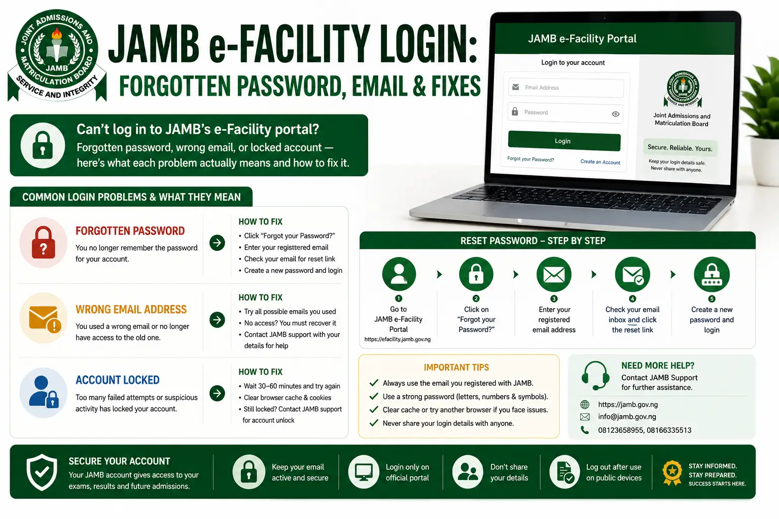 JAMB e-Facility Login: Forgotten Password, Email & Fixes